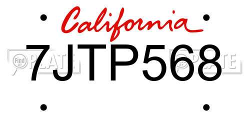 7JTP568 California License Plate