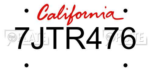 7JTR476 California License Plate