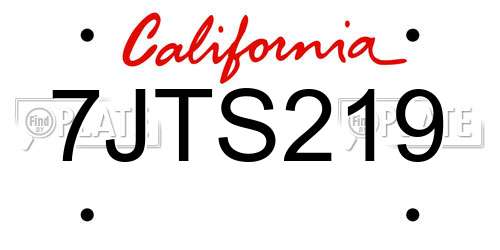 7JTS219 California License Plate