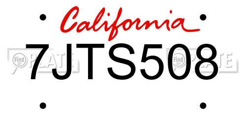 7JTS508 California License Plate