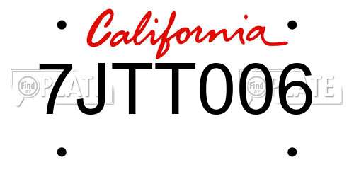 7JTT006 California License Plate