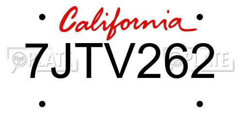 7JTV262 California License Plate