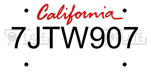 7JTW907 California License Plate