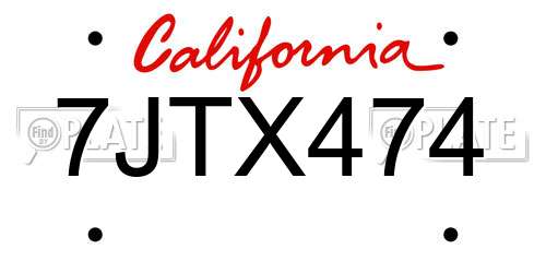 7JTX474 California License Plate