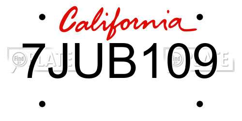 7JUB109 California License Plate