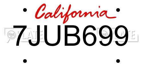 7JUB699 California License Plate