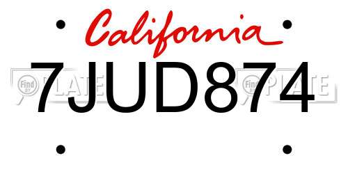 7JUD874 California License Plate
