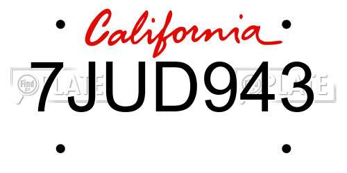 7JUD943 California License Plate
