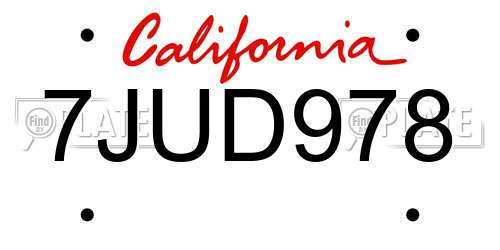 7JUD978 California License Plate