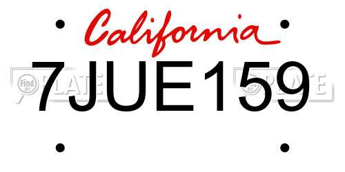 7JUE159 California License Plate