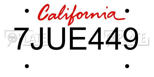 7JUE449 California License Plate
