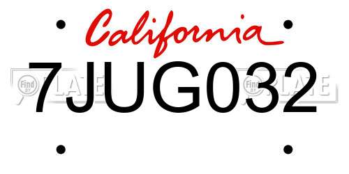 7JUG032 California License Plate