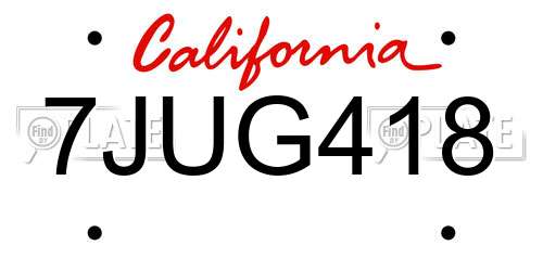 7JUG418 California License Plate