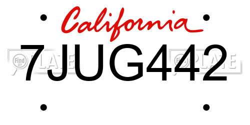7JUG442 California License Plate