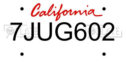 7JUG602 California License Plate