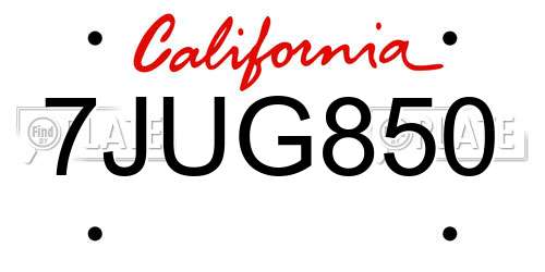 7JUG850 California License Plate