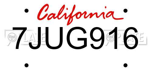 7JUG916 California License Plate