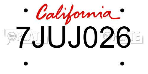 7JUJ026 California License Plate