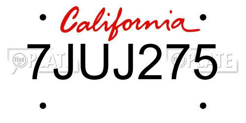 7JUJ275 California License Plate