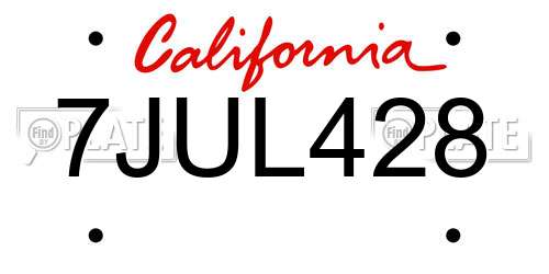 7JUL428 California License Plate