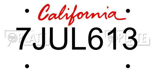 7JUL613 California License Plate