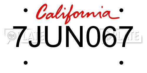 7JUN067 California License Plate