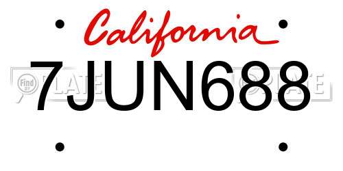 7JUN688 California License Plate
