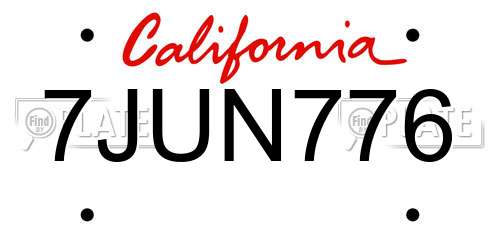 7JUN776 California License Plate