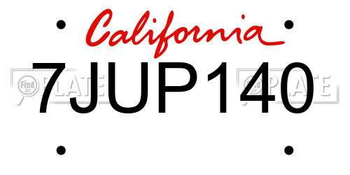 7JUP140 California License Plate