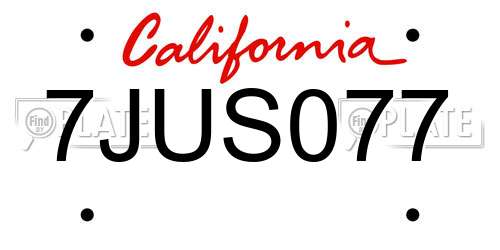 7JUS077 California License Plate