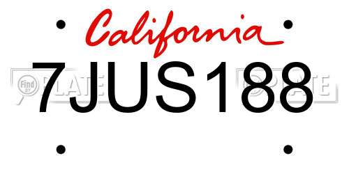 7JUS188 California License Plate