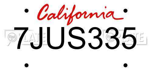 7JUS335 California License Plate