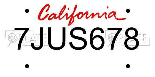 7JUS678 California License Plate