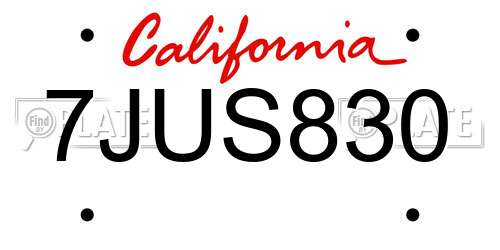 7JUS830 California License Plate