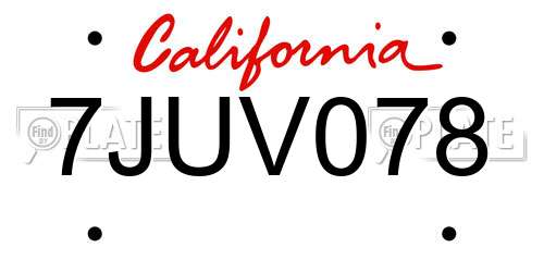 7JUV078 California License Plate