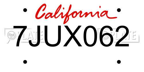 7JUX062 California License Plate