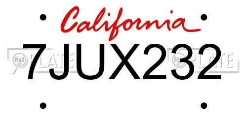 7JUX232 California License Plate