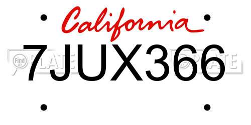 7JUX366 California License Plate