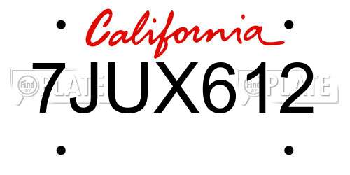 7JUX612 California License Plate