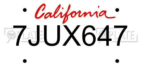 7JUX647 California License Plate