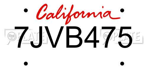 7JVB475 California License Plate