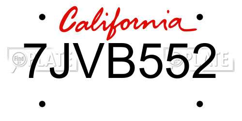 7JVB552 California License Plate