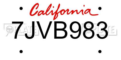 7JVB983 California License Plate
