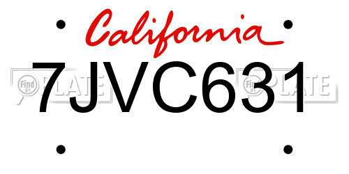 7JVC631 California License Plate