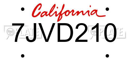 7JVD210 California License Plate