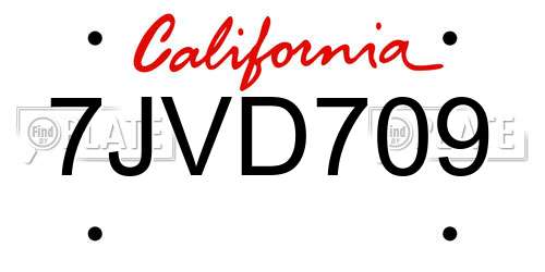 7JVD709 California License Plate