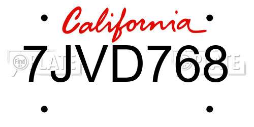7JVD768 California License Plate
