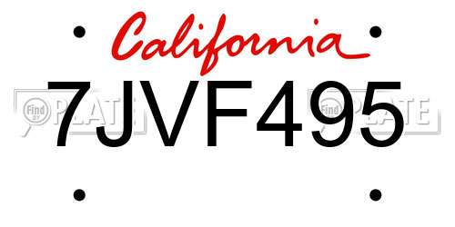 7JVF495 California License Plate