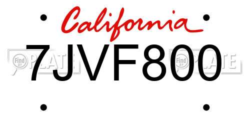 7JVF800 California License Plate