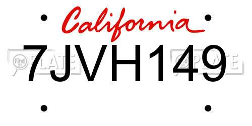 7JVH149 California License Plate